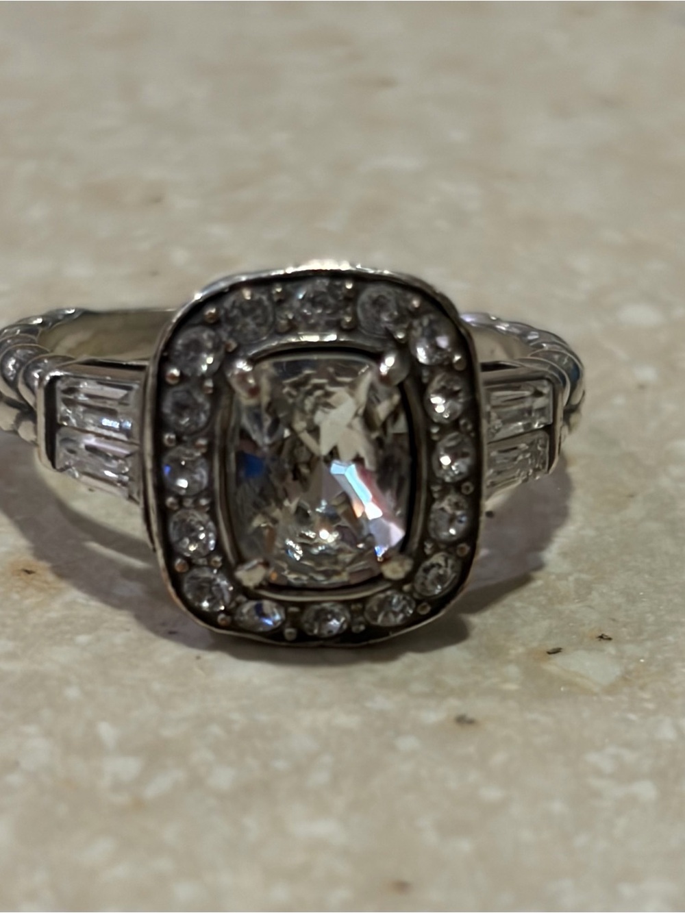 Brighton Silver-Tone Clear Halo Cushion Cut Ring